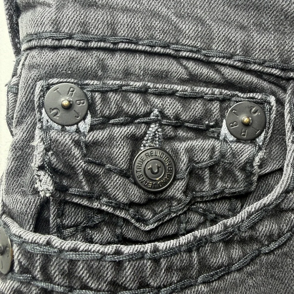 True Religion Geno W Flap Super T Jeans Mens 30x32 Black Straight Leg Distressed
